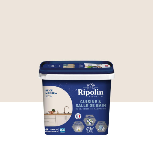 Peinture mur, RIPOLIN cuisine et bain, 0.75 litre, beige makuria satin - RIPOLIN