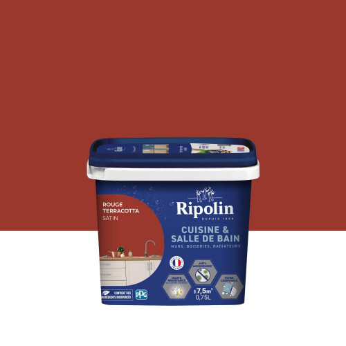 Peinture mur, RIPOLIN cuisine et bain, 0.75 litre, rouge terracotta satin - RIPOLIN
