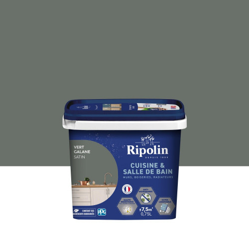 Peinture mur, RIPOLIN cuisine et bain, 0.75 litre, vert galane satin - RIPOLIN