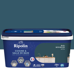 Peinture mur, RIPOLIN cuisine et bain, 2 litres, bleu seychelles satin de marque RIPOLIN, référence: B9211600