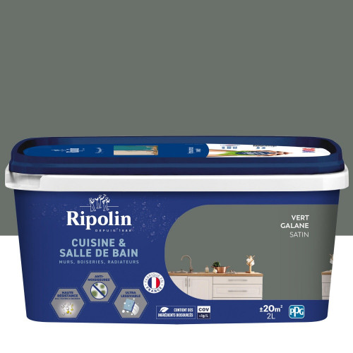Peinture mur, RIPOLIN cuisine et bain, 2 litres, vert galane satin - RIPOLIN