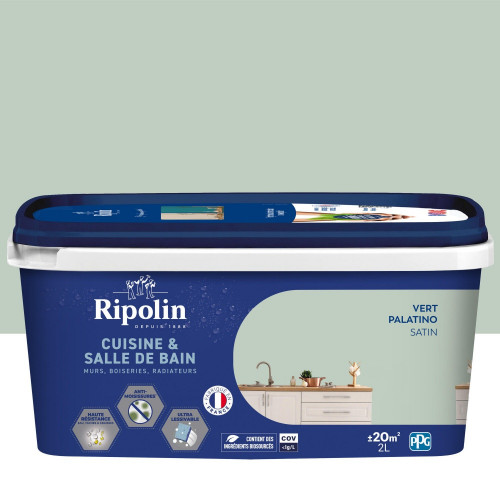 Peinture mur, RIPOLIN cuisine et bain, 2 litres, vert palatino satin - RIPOLIN