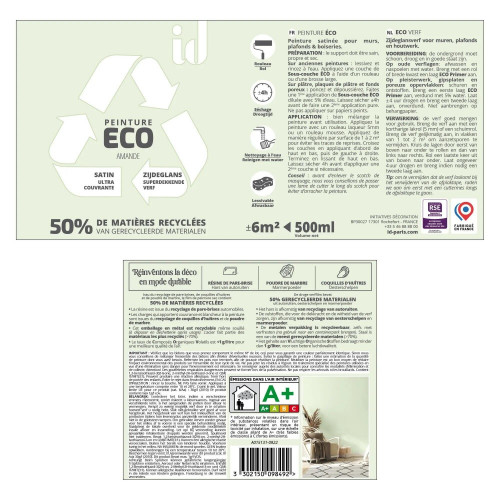 Peinture amande mur / plafond ID Eco satiné 0.5 l - ID