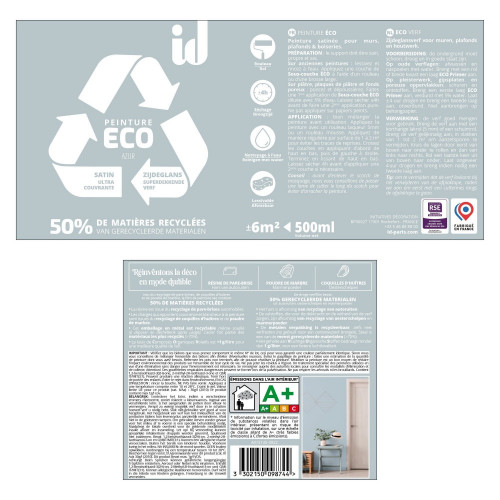 Peinture azur mur / plafond ID Eco satiné 0.5 l - ID