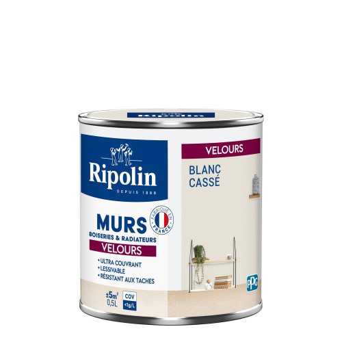 Peinture blanc casse mur, boiserie, radiateur RIPOLIN velours 0.5 l - RIPOLIN
