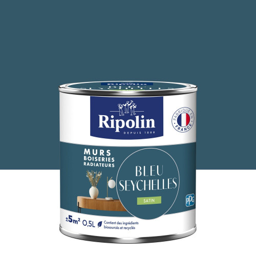 Peinture bleu seychelles mur, boiserie, radiateur RIPOLIN satine 0.5 l - RIPOLIN