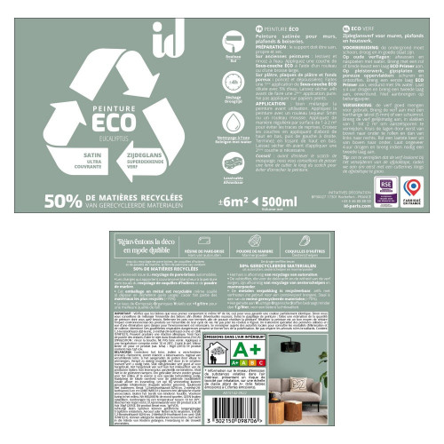Peinture eucalyptus mur / plafond ID Eco satiné 0.5 l - ID