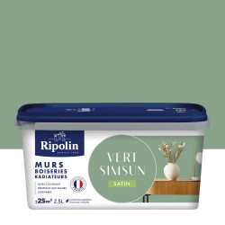 Peinture intérieur mur/boiserie/radiateur satiné, RIPOLIN,  vert simsun, 2.5 litres de marque RIPOLIN, référence: B9218300