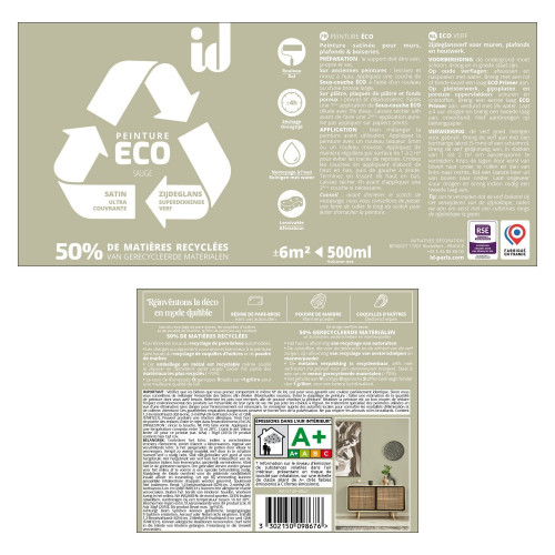 Peinture sauge mur / plafond ID Eco satiné 0.5 l - ID