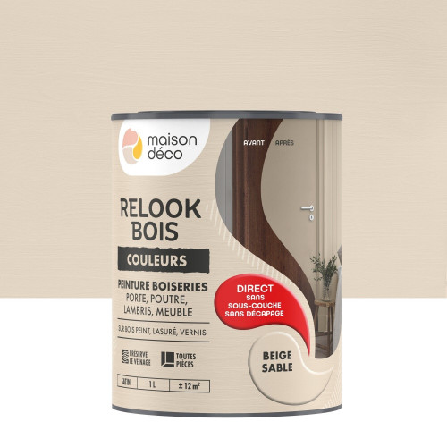 Peinture  Relook bois MAISON DECO, beige sable satine, 1 l - MAISON DECO