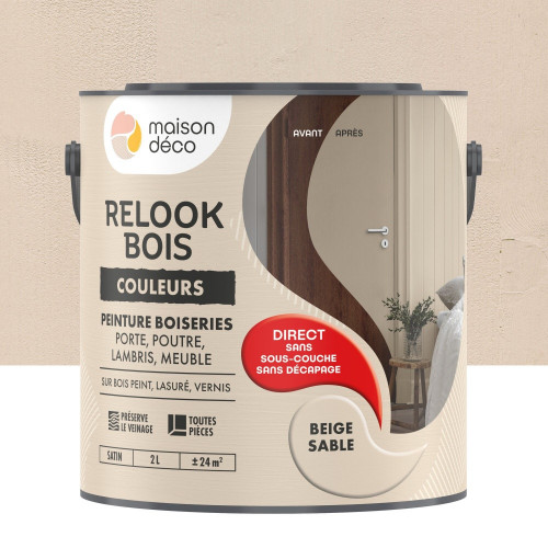 Peinture  Relook bois MAISON DECO, beige sable satine, 2 l - MAISON DECO