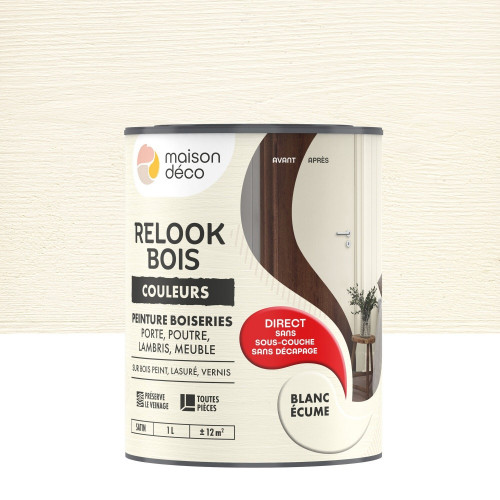 Peinture  Relook bois MAISON DECO, blanc ecume satine, 1 l - MAISON DECO