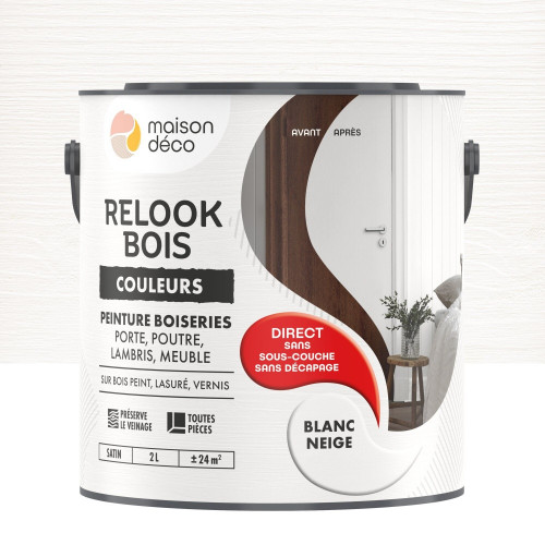 Peinture  Relook bois MAISON DECO, blanc neige satine, 2 l - MAISON DECO