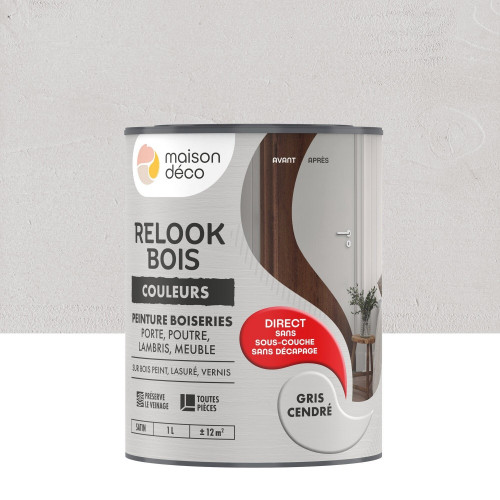 Peinture  Relook bois MAISON DECO, gris cendre satine, 1 l - MAISON DECO
