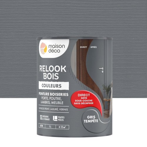Peinture  Relook bois MAISON DECO, gris tempete satine, 1 l - MAISON DECO