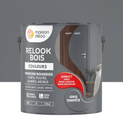 Peinture  Relook bois MAISON DECO, gris tempete satine, 2 l de marque MAISON DECO, référence: B9231100