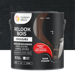 Peinture  Relook bois MAISON DECO, noir fusain satine, 2 l de marque MAISON DECO, référence: B9231300