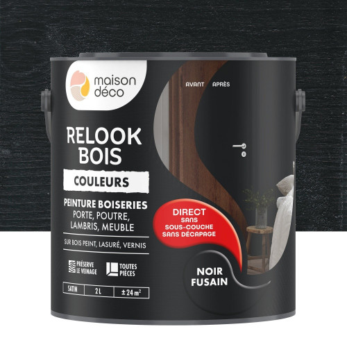 Peinture  Relook bois MAISON DECO, noir fusain satine, 2 l - MAISON DECO