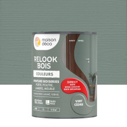 Peinture  Relook bois MAISON DECO, vert cedre satine, 1 l de marque MAISON DECO, référence: B9231400