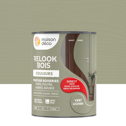 Peinture  Relook bois MAISON DECO, vert lichen satine, 1 l - MAISON DECO