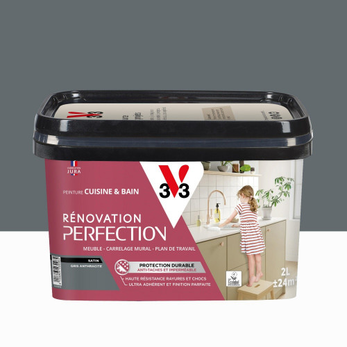 Peinture meuble anthracite satin V33 Rénovation cuisine et bain 2l - V33
