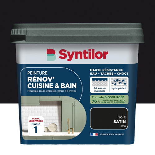 Peinture meuble noir satin SYNTILOR Renov' cuisine et bain 0.75l - SYNTILOR