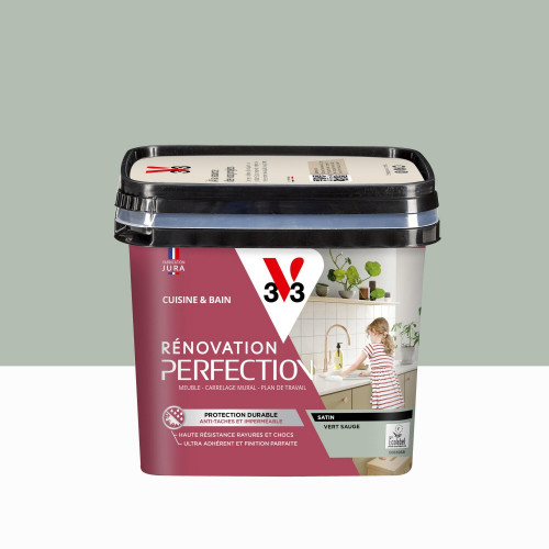 Peinture meuble, V33 Rénovation cuisine et bain, 0.75l, vert sauge satin - V33