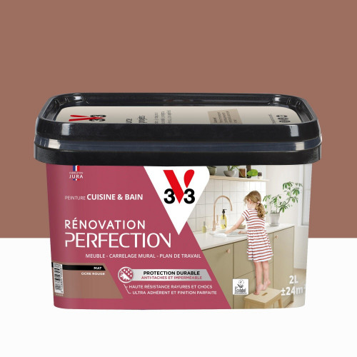 Peinture meuble, V33 Rénovation cuisine et bain, 2l, ocre rouge mat - V33