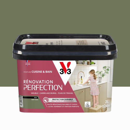 Peinture meuble, V33 Rénovation cuisine et bain, 2l, vert kaki mat - V33