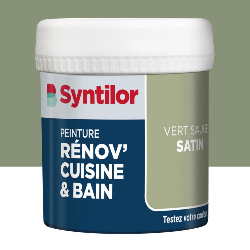 Testeur peinture meuble vert sauge satin SYNTILOR Renov' cuisine et bain 0.075l - SYNTILOR