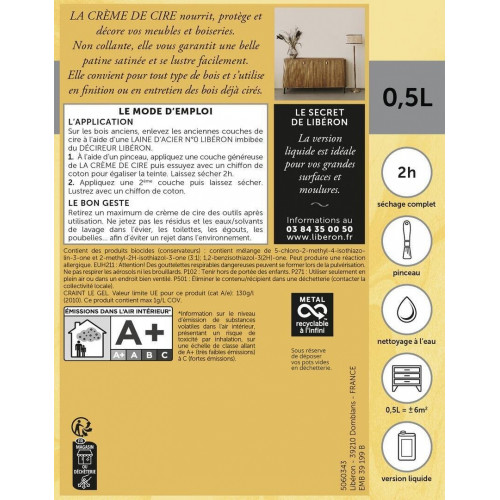 Cire LIBERON, blanc satiné, 0.5l - LIBERON
