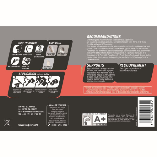 Enduit de rebouchage en pate Elastique TOUPRET 1 kg - Toupret