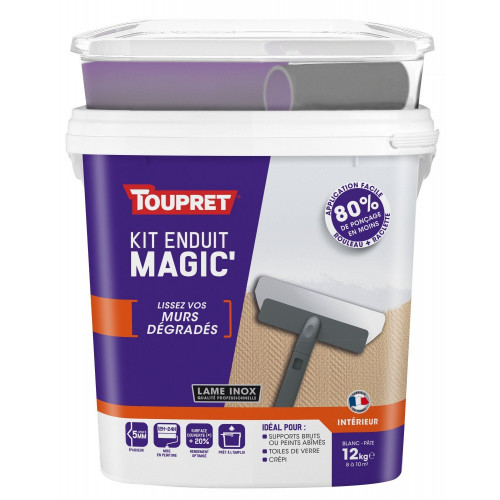 Kit enduit de lissage avec outils TOUPRET Magic' mur degrade 12 kg pate allegee - Toupret