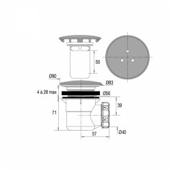 Bonde de douche pour receveur diam.60 sortie horizontal D40 - VALENTIN