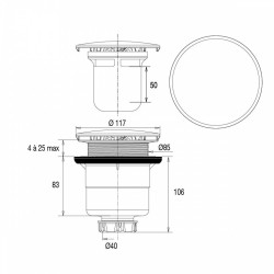 Bonde de douche pour receveur diam.90 sortie verticale D40 - VALENTIN