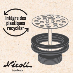Bonde avec grille sans trop-plein à écoulement libre recyclé NICOLL Diam.63 mm - NICOLL