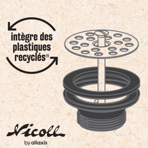 Bonde avec grille sans trop-plein à écoulement libre recyclé NICOLL Diam.63 mm - NICOLL