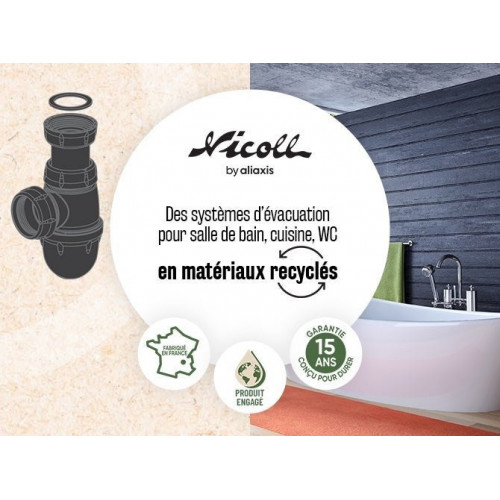 Bonde avec grille sans trop-plein à écoulement libre recyclé NICOLL Diam.63 mm - NICOLL