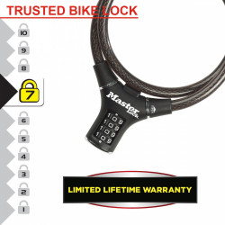 Câble antivol vélo, MASTER LOCK, L.0.9 m x diam.12 mm - MASTER LOCK