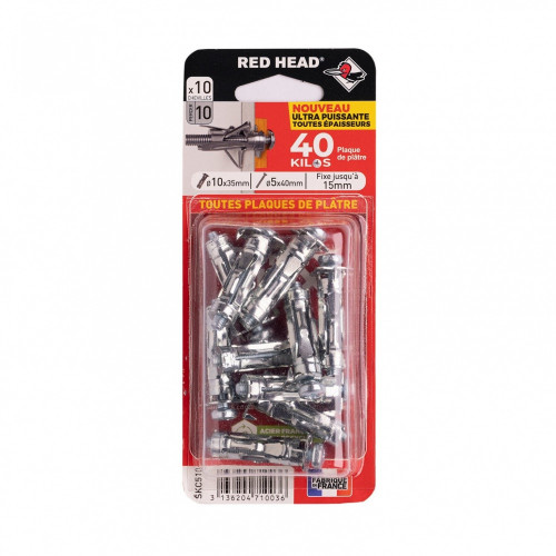 Lot de 10 chevilles diam. 10 x L.35 mm et vis à expansion diam. 5 x L.40 mm, RED HEAD - Red head