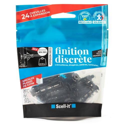 Lot de 24 chevilles et vis à expansion SCELL-IT, Diam.4 et 5 x L.37 mm - SCELL-IT