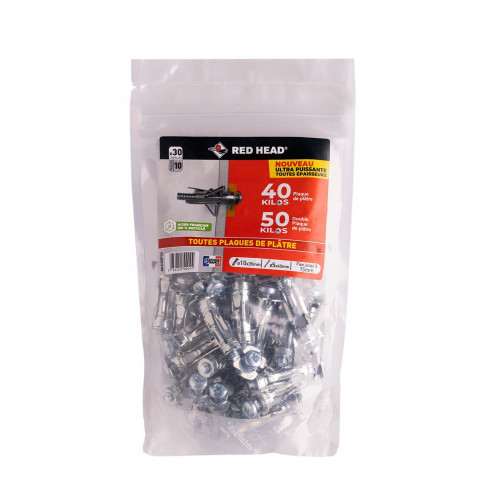 Lot de 30 chevilles Diam.10 x L.35 mm et vis a expansion RED HEAD, Diam.5 x L.40 mm - Red head