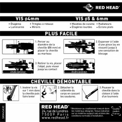 Lot de 30 chevilles Diam.8 x L.35 mm et vis a expansion RED HEAD, Diam.4 x L.40 mm - Red head
