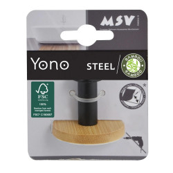 Crochet pour salle de bains à coller simple, MSV Yono, noir bambou - Sans marque