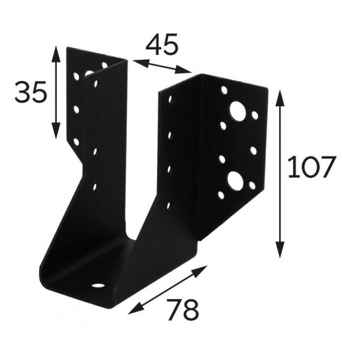 Sabot de charpente universel acier zingue noir Magnodur 45x107x78x35, SUKI - SUKI