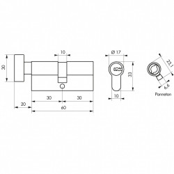 Cylindre de serrure THIRARD Transit 2 bouton L.30 + 30 mm - THIRARD 
