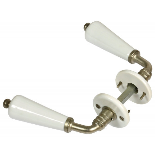 2 Poignées Sur Rosace Porcelaine, Porcelaine De Limoges Nickelé Mat Sans - MERIGOUS