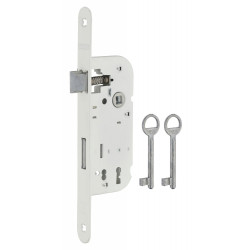 Serrure à encastrer réversible axe 40x70 mm pêne dormant 1/2 tour, 2 clés, finition blanc de marque THIRARD , référence: B9260800