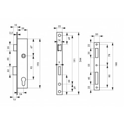 Serrure encastrée à cylindre, THIRARD, axe 24 mm, entraxe 92 mm, carré 8 - THIRARD