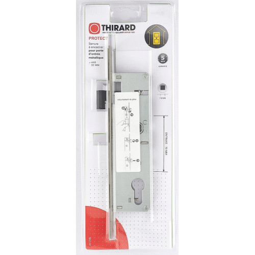 Serrure encastrée à cylindre, THIRARD, axe 31mm entraxe 70mm, carré 8, fourreau 7 - THIRARD